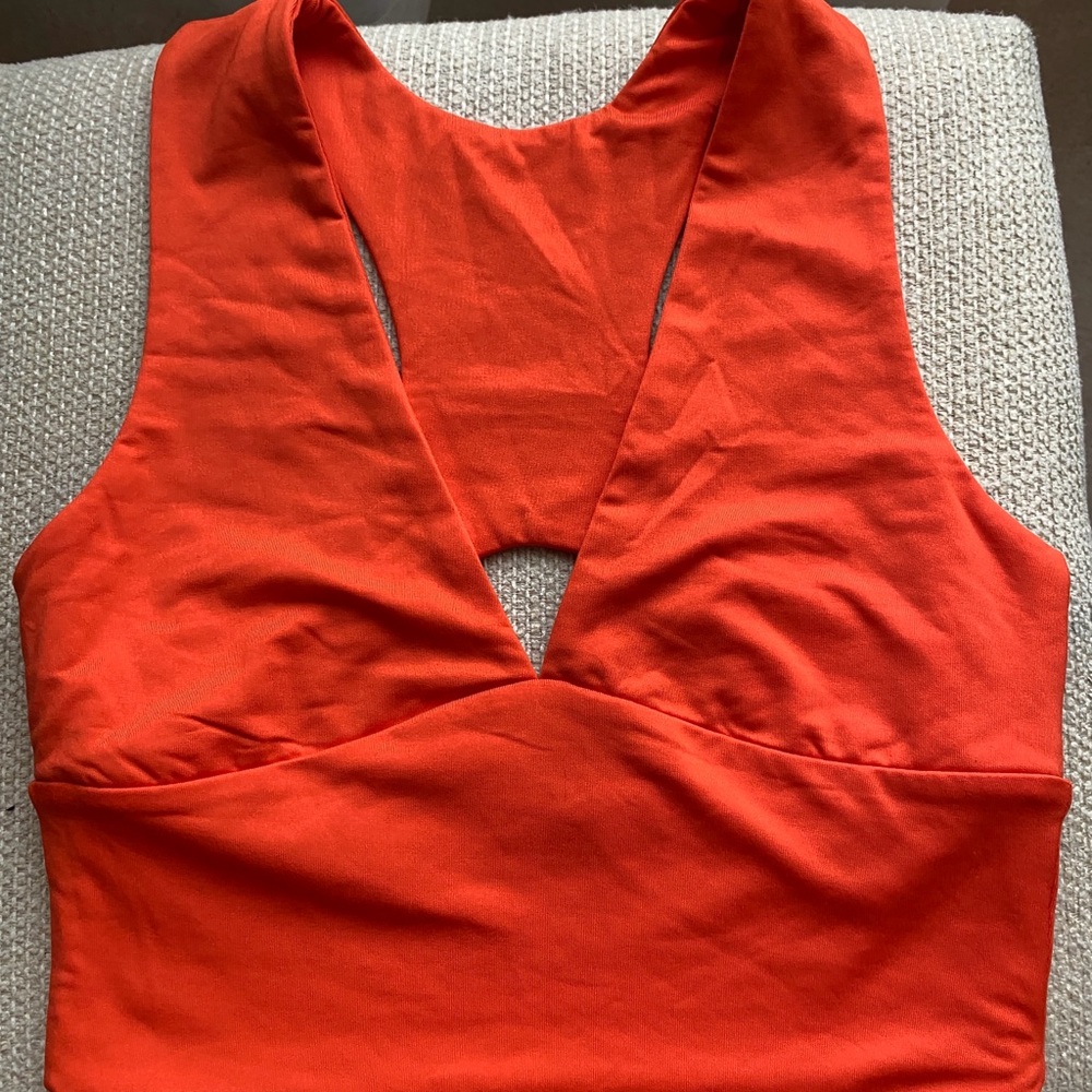 Orange Athletic Crop Top with V-Neck